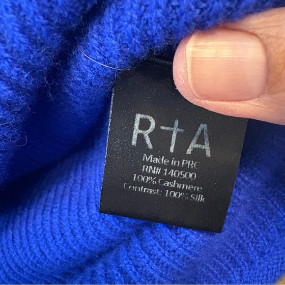 RtA Millie Tie Neck Sweater 100% Cashmere Silk Royal Blue Small Scarf Cut Out - Picture 9 of 15